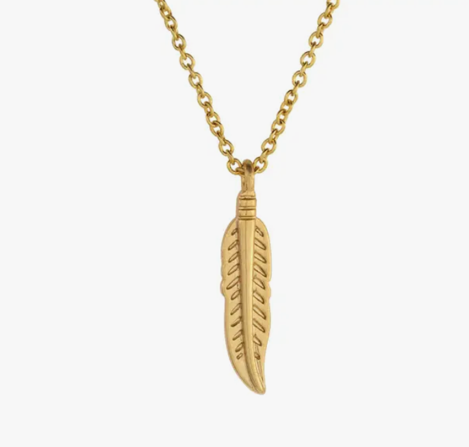 Cool and Interesting- Dainty Chain Necklace - Feather- Gld