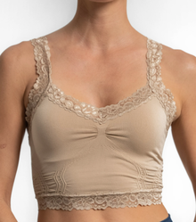 Elietian- Bralette with Lace Trim Tan