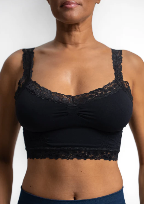 Elietian- Bralette with Lace Trim - Black