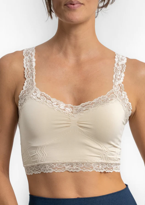 Elietian- Bralette with Lace Trim - Almond