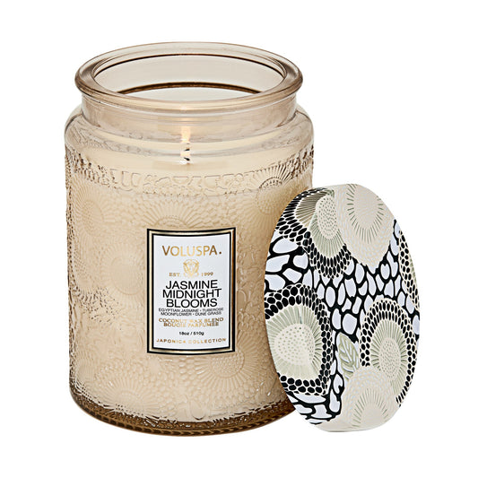 Voluspa- Large Glass Jar Candle - Jasmine Midnight Blooms