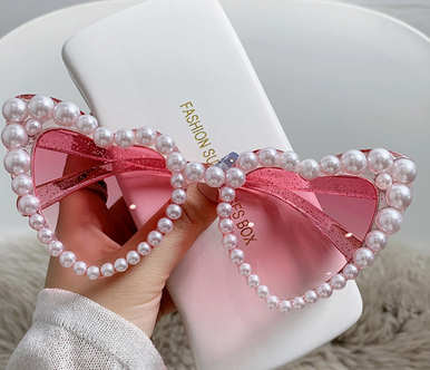 Large Heart Frame Sunglasses with Pearls