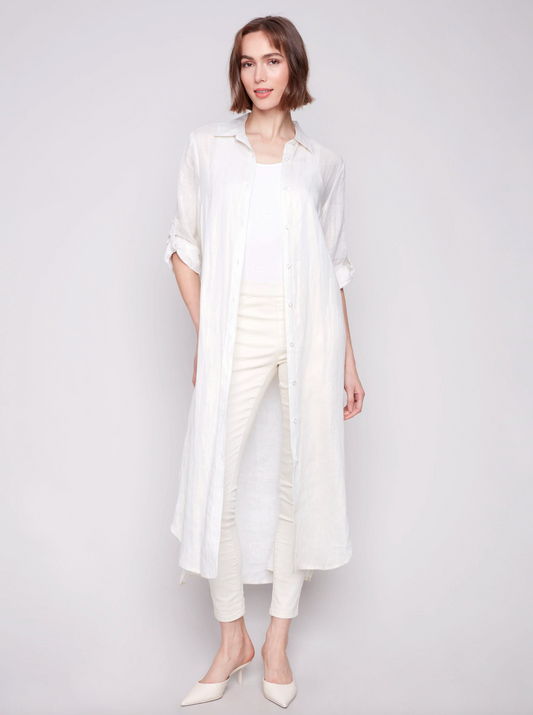 3/4 Roll Up Sleeve Button Front Dress