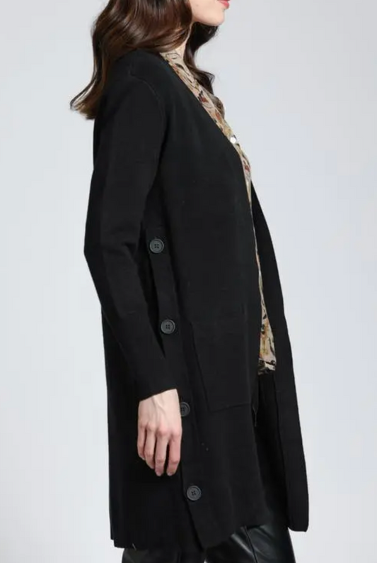 Open Front Cardigan with Side Button Detail