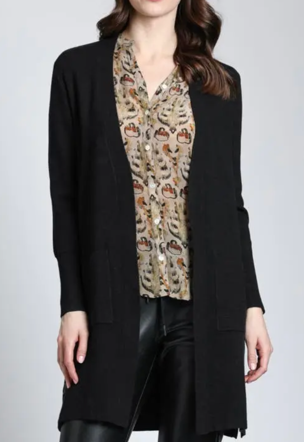 Open Front Cardigan with Side Button Detail
