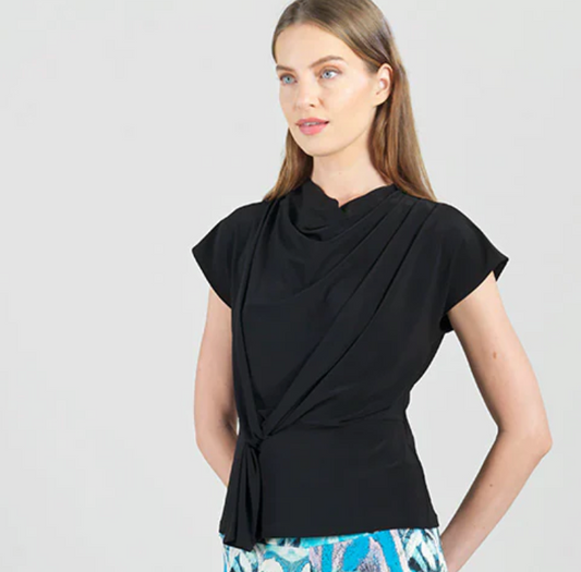 Drape Neck Top with Loop Front Detail