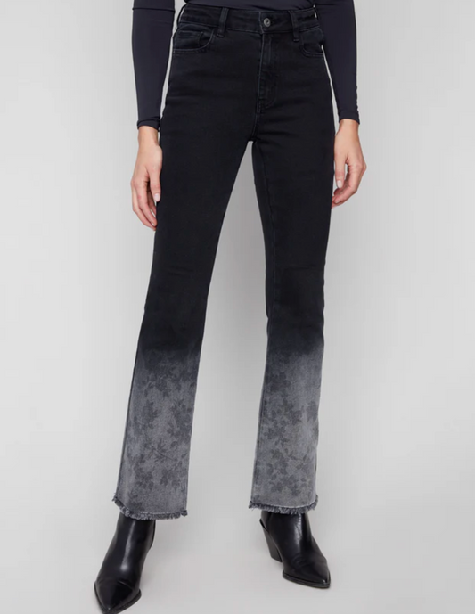 Denim Pants with Floral Wash Hem