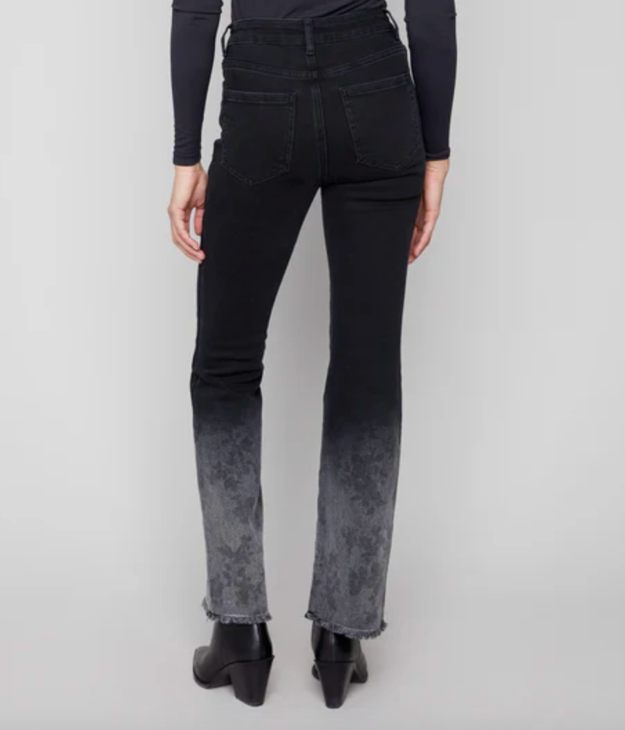 Denim Pants with Floral Wash Hem