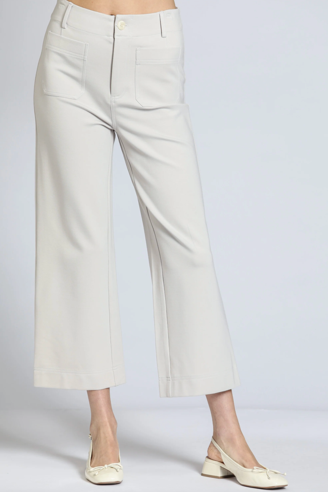 Ponte Cropped Wide Leg Pant with Patch Pocket