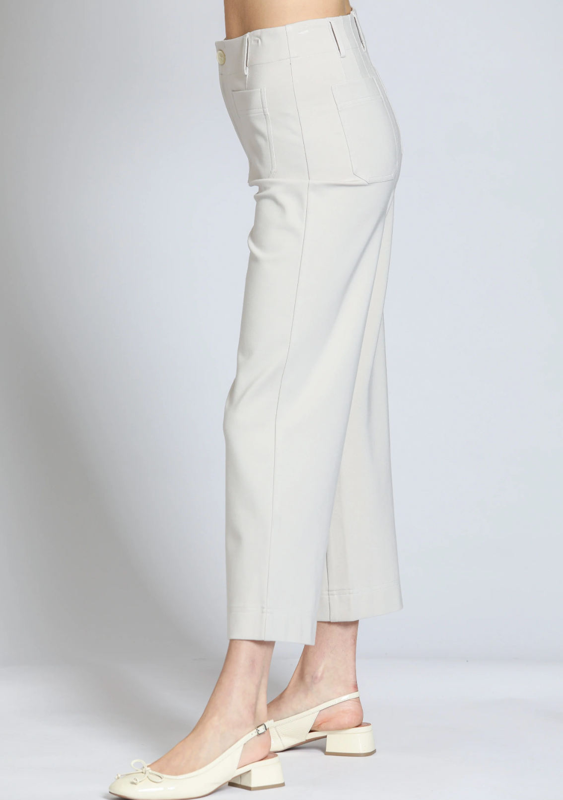 Ponte Cropped Wide Leg Pant with Patch Pocket
