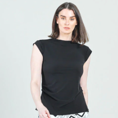 High-Neck Soft Knit Cap Sleeve Top