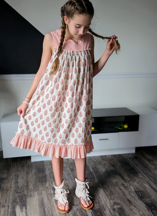 Coral Boho and Stripe Print Dress