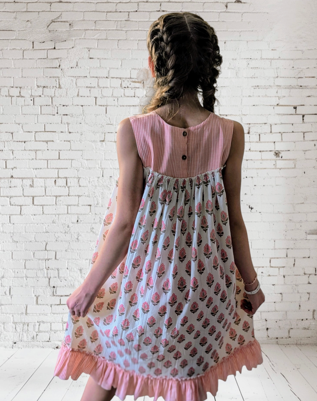 Coral Boho and Stripe Print Dress