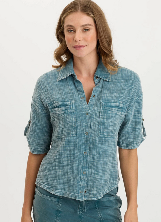 Maurise Snap Up Top Distress Wash Tideworn