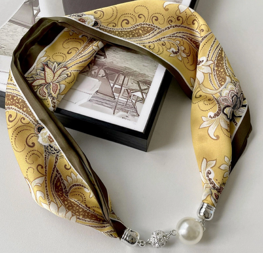 Magnetic Buckle Silk Scarf Gold