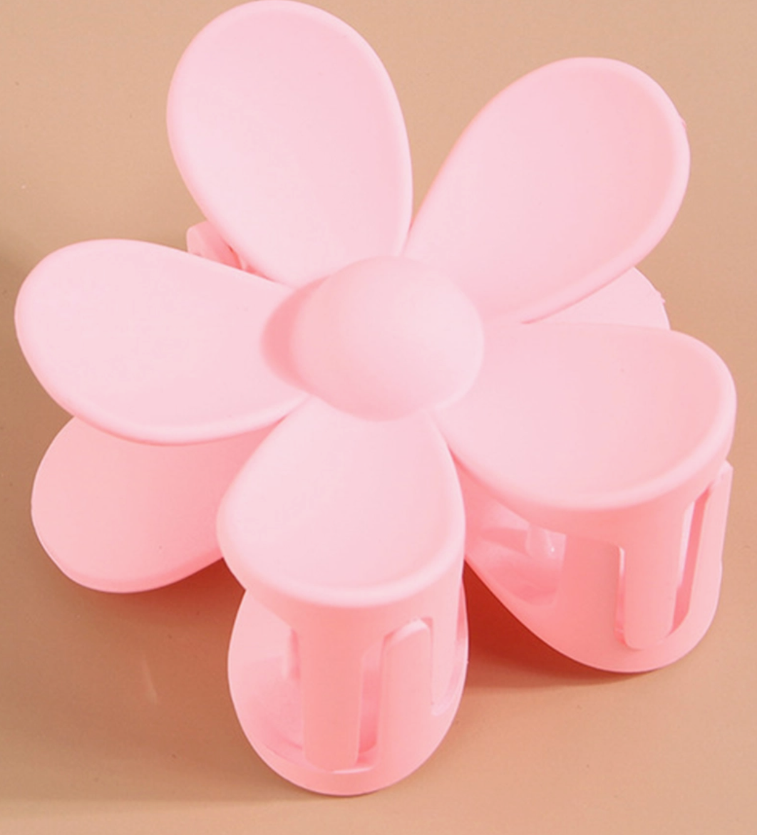 Matte Floral Hair Clip Claw - Pink
