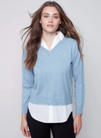 V Neck Fooler Sweater - Snowflake
