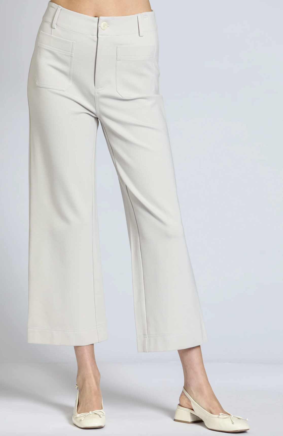 Ponte Cropped Wide Leg Pant with Patch Pocket