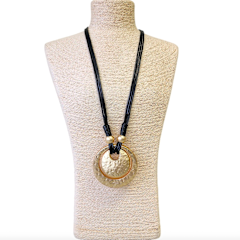 Chunky Sculpted Matt Gold Pendant with Leather Cord