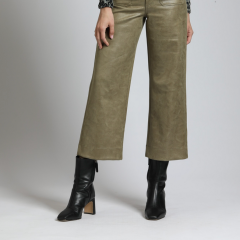 Vegan Leather Wide Leg Pant with Patch Pocket