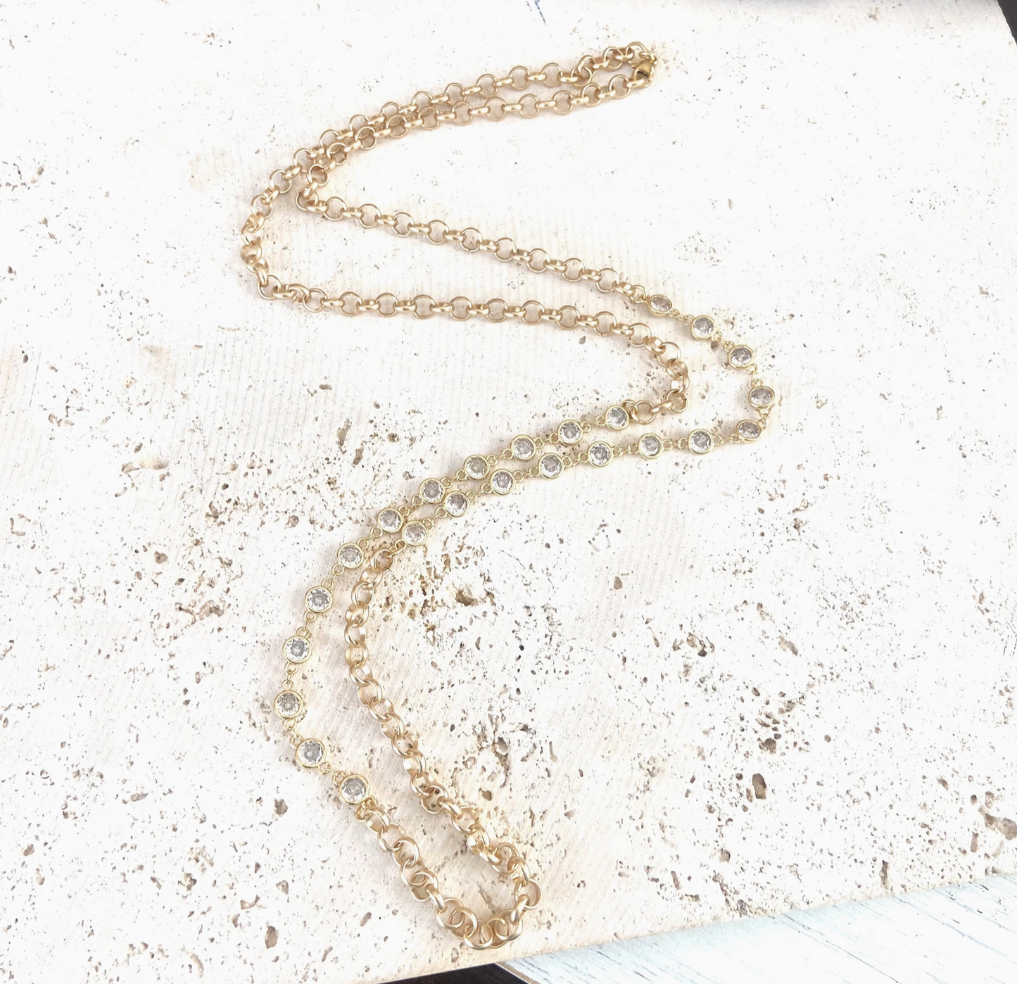 Long Layering Rolo Chain Necklace - Gold