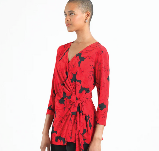 Rose Print Pullover V Neck Tunic