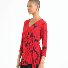 Rose Print Vneck Faux Wrap Tunic