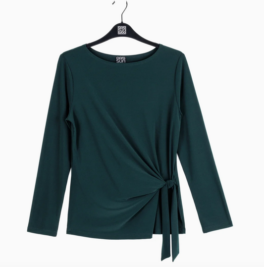 Side Tie Scoop Neck Waist Tunic - Hunter Green