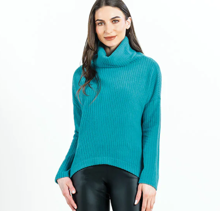 Chunky Ribbed Tipped Hem Sweater - Teal