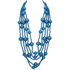Multi Layered Blue Woode Beads Statement Necklace