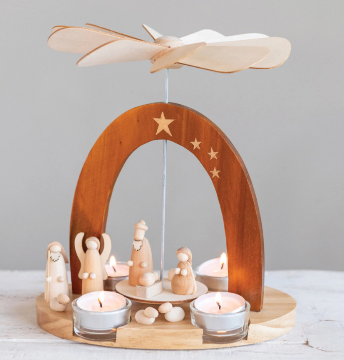 Wood Pyramid Tealight Holder