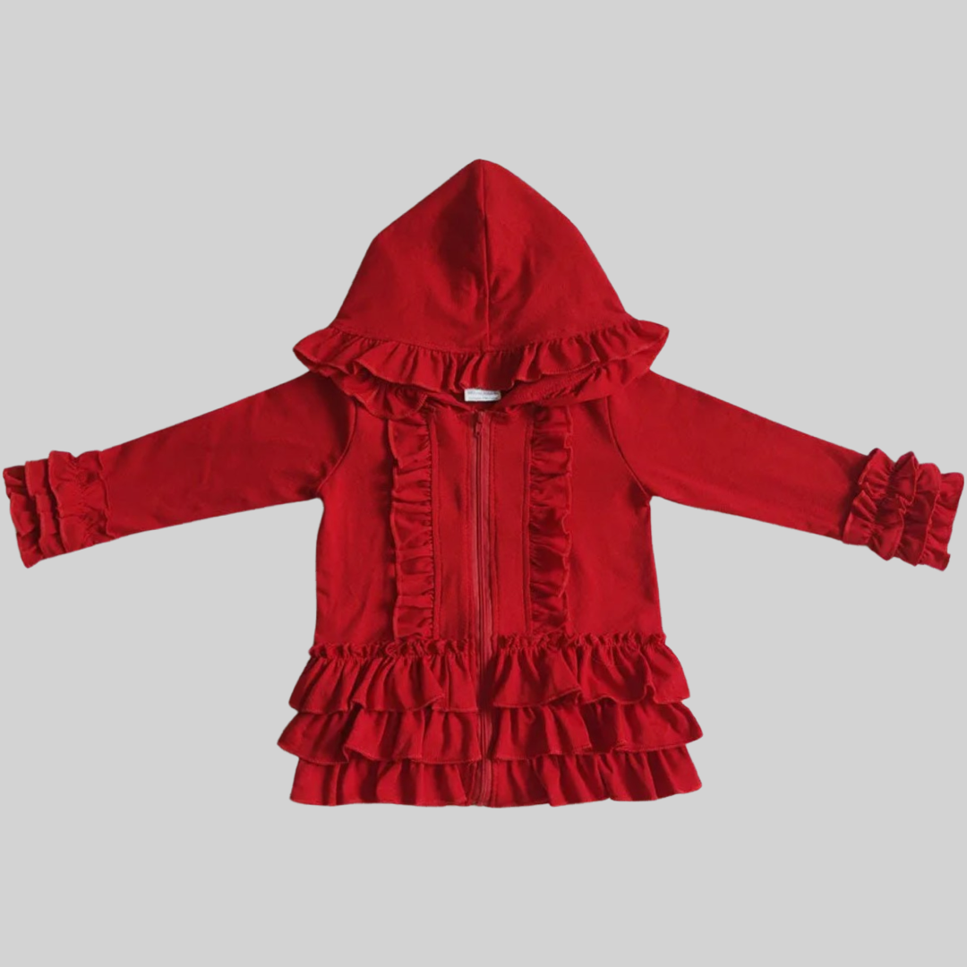 Zip Ruffle Jacket - Red