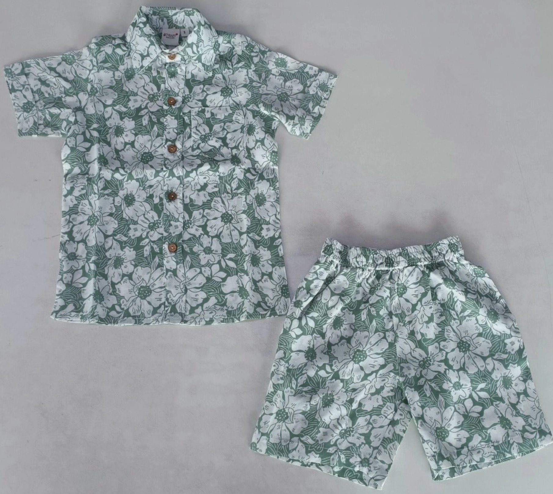 Floral Printed Shirt & Shorts Set - Sage
