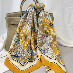 Yellow Casual Floral Print Scarf