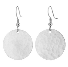 Island Designs- Hammered Coin Shape Earrings - Silver