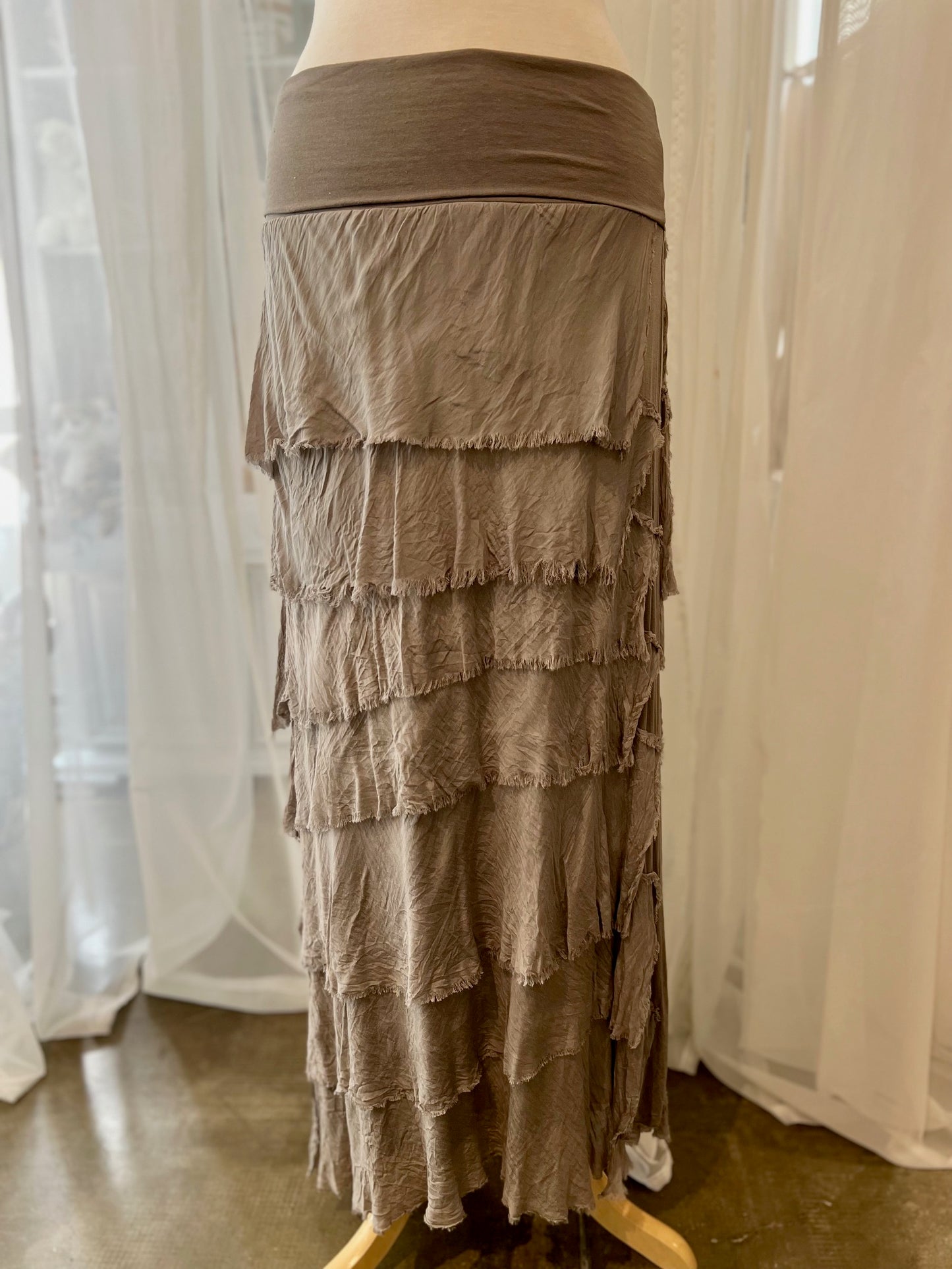 Karamel Collection- Silk Tiered Skirt - Taupe
