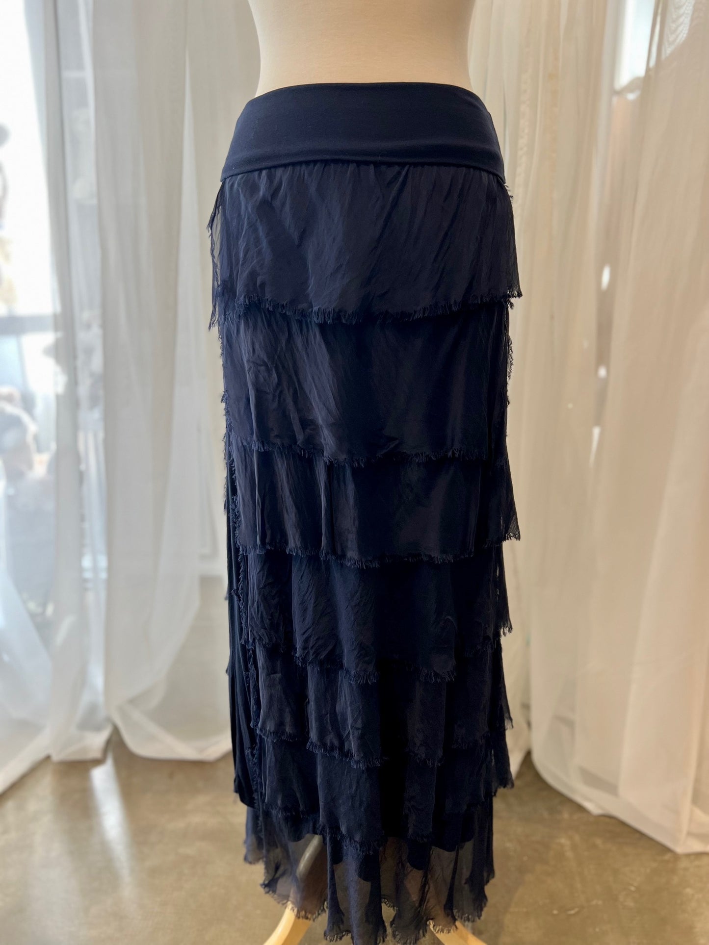 Karamel Collection- Silk Tiered Skirt - Navy