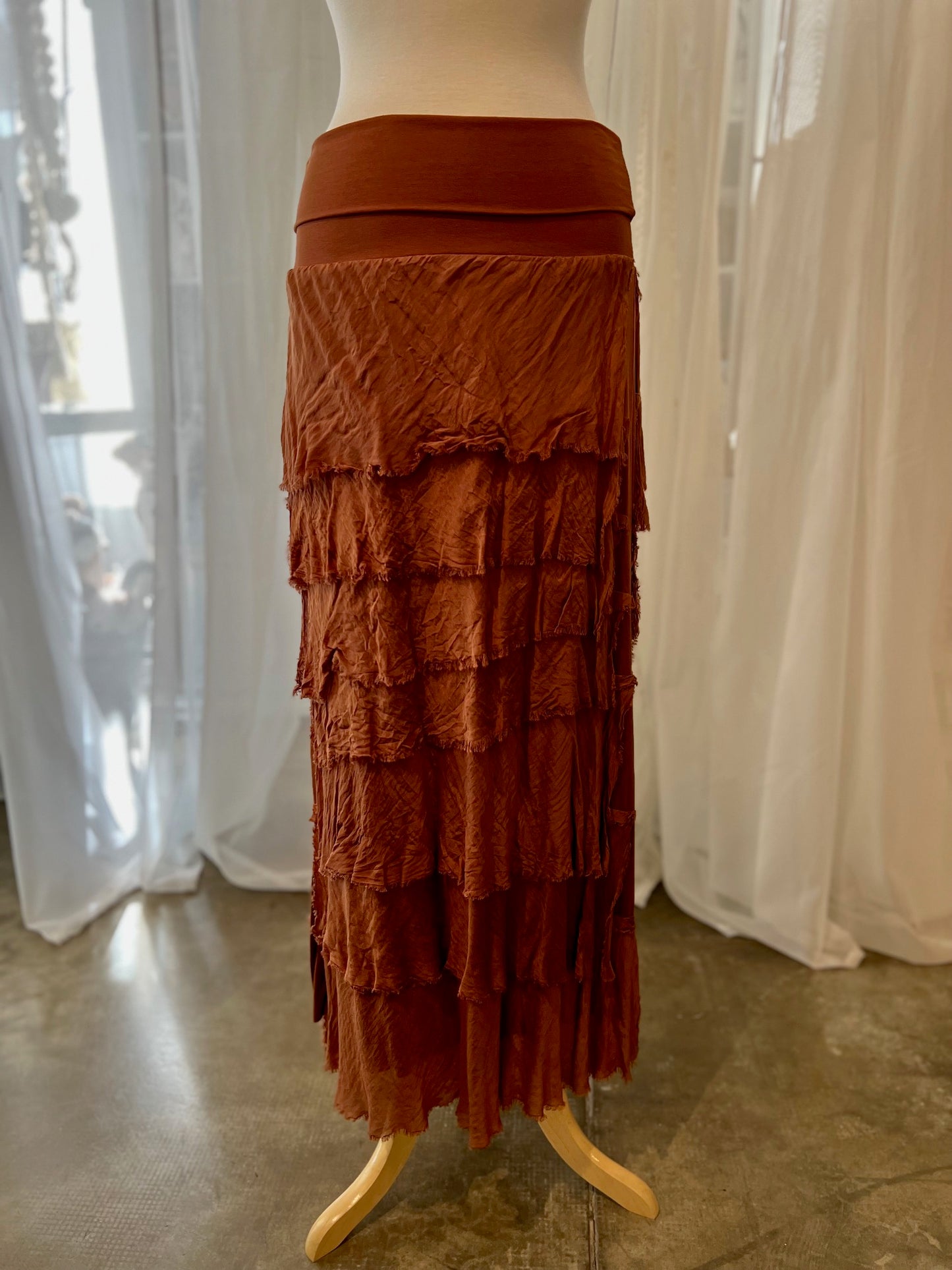 Karamel Collection- Silk Tiered Skirt - Rust