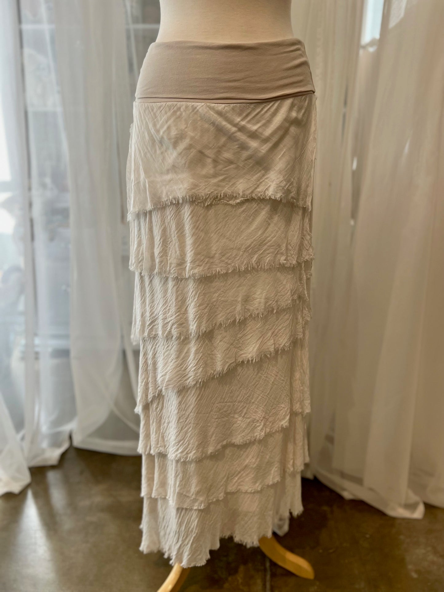 Karamel Collection- Silk Tiered Skirt - Cream