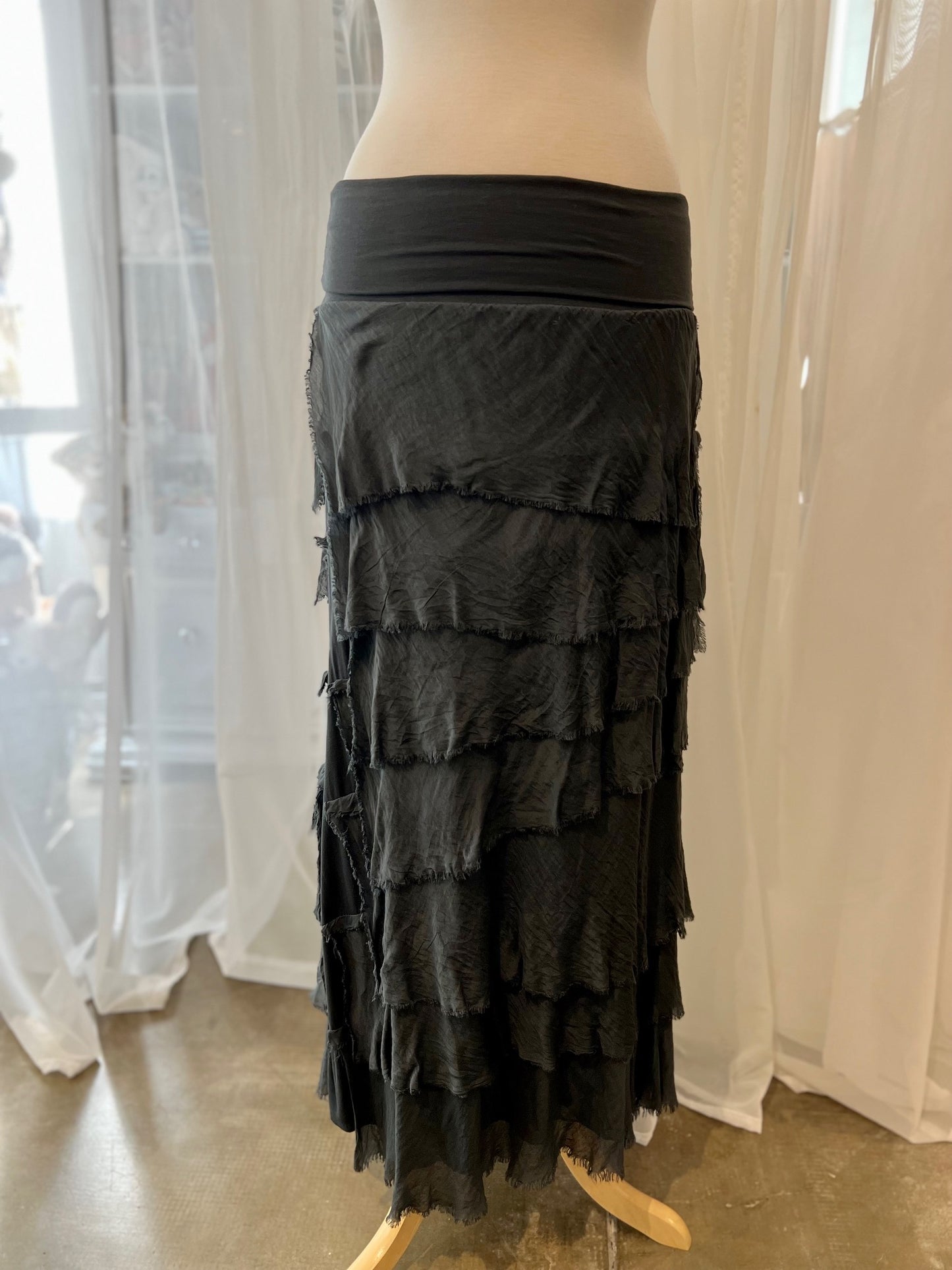 Karamel Collection- Silk Tiered Skirt - Charcoal