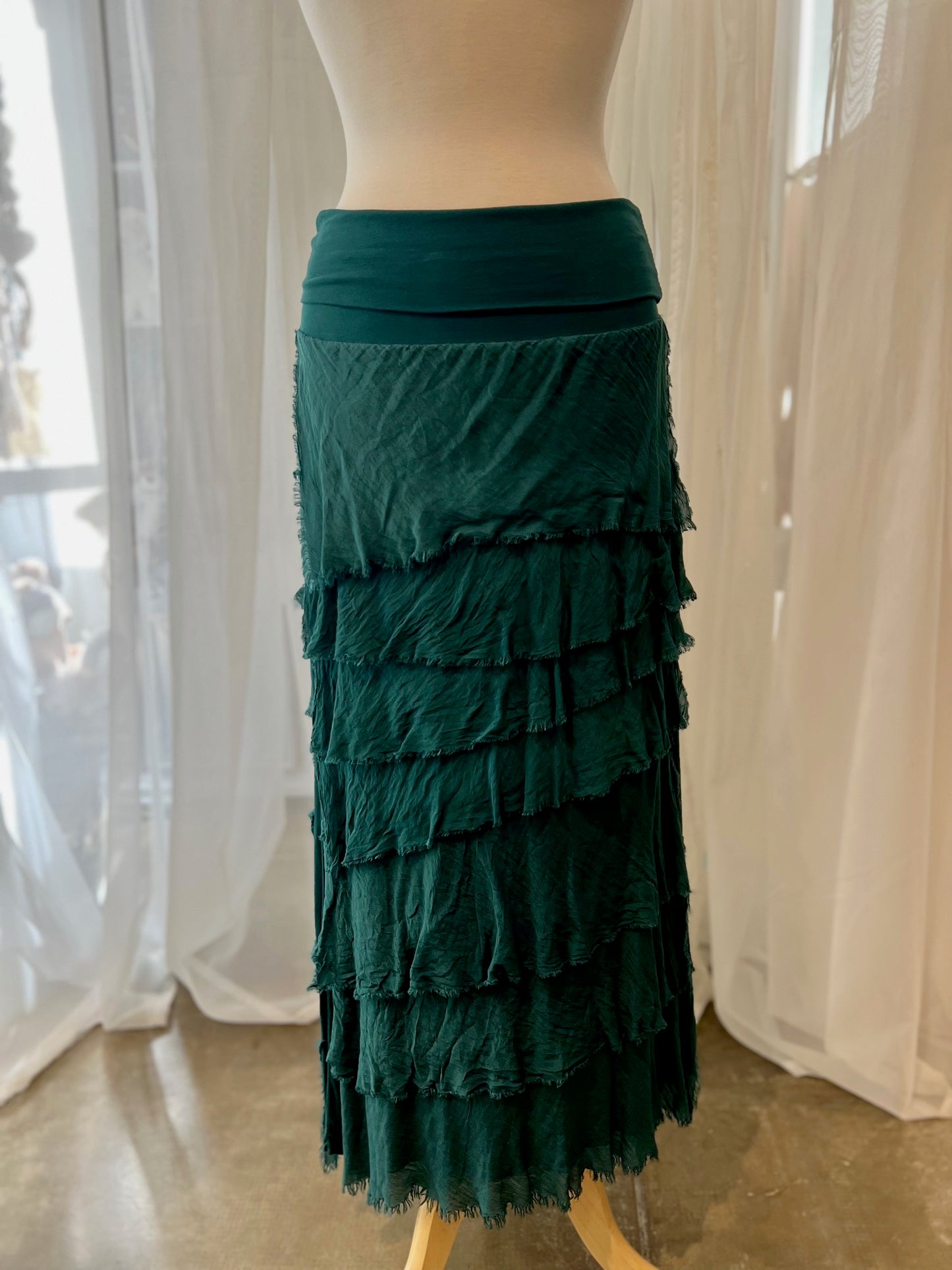 Karamel Collection- Silk Tiered Skirt - Emerald