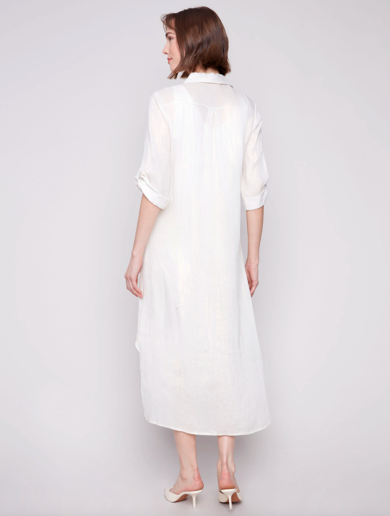 3/4 Roll Up Sleeve Button Front Dress