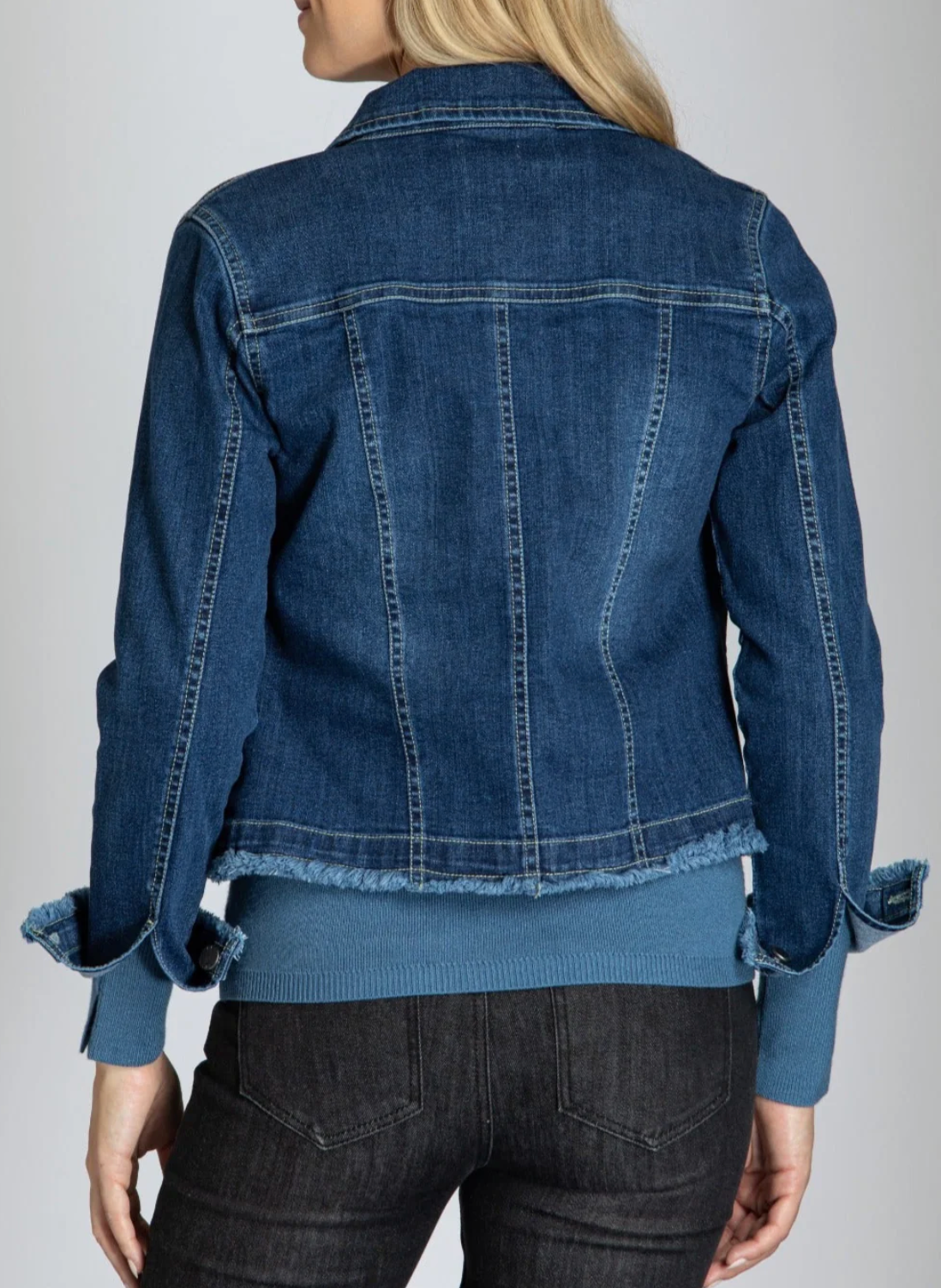 Denim Jacket with Frayed Detail in Indigo