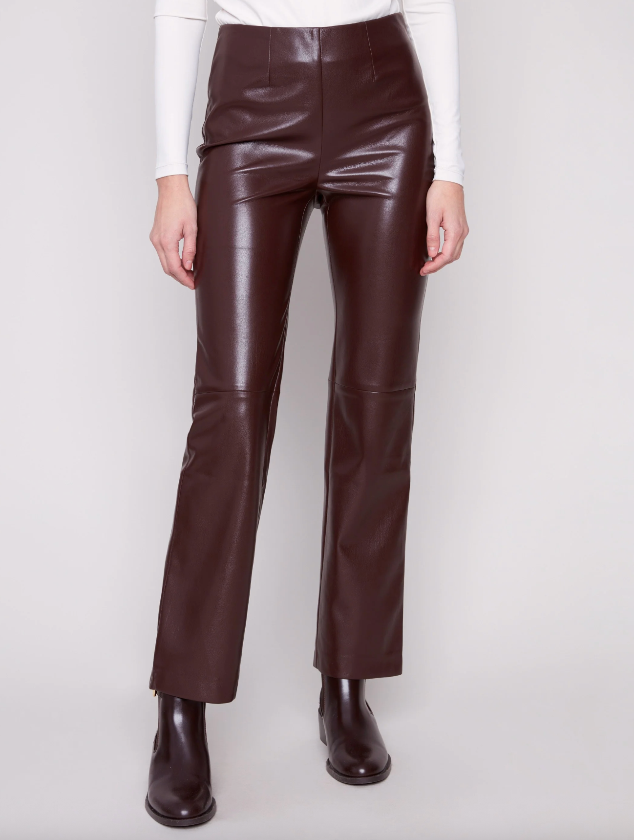 Faux Leather Pull-On Straight Leg Pants