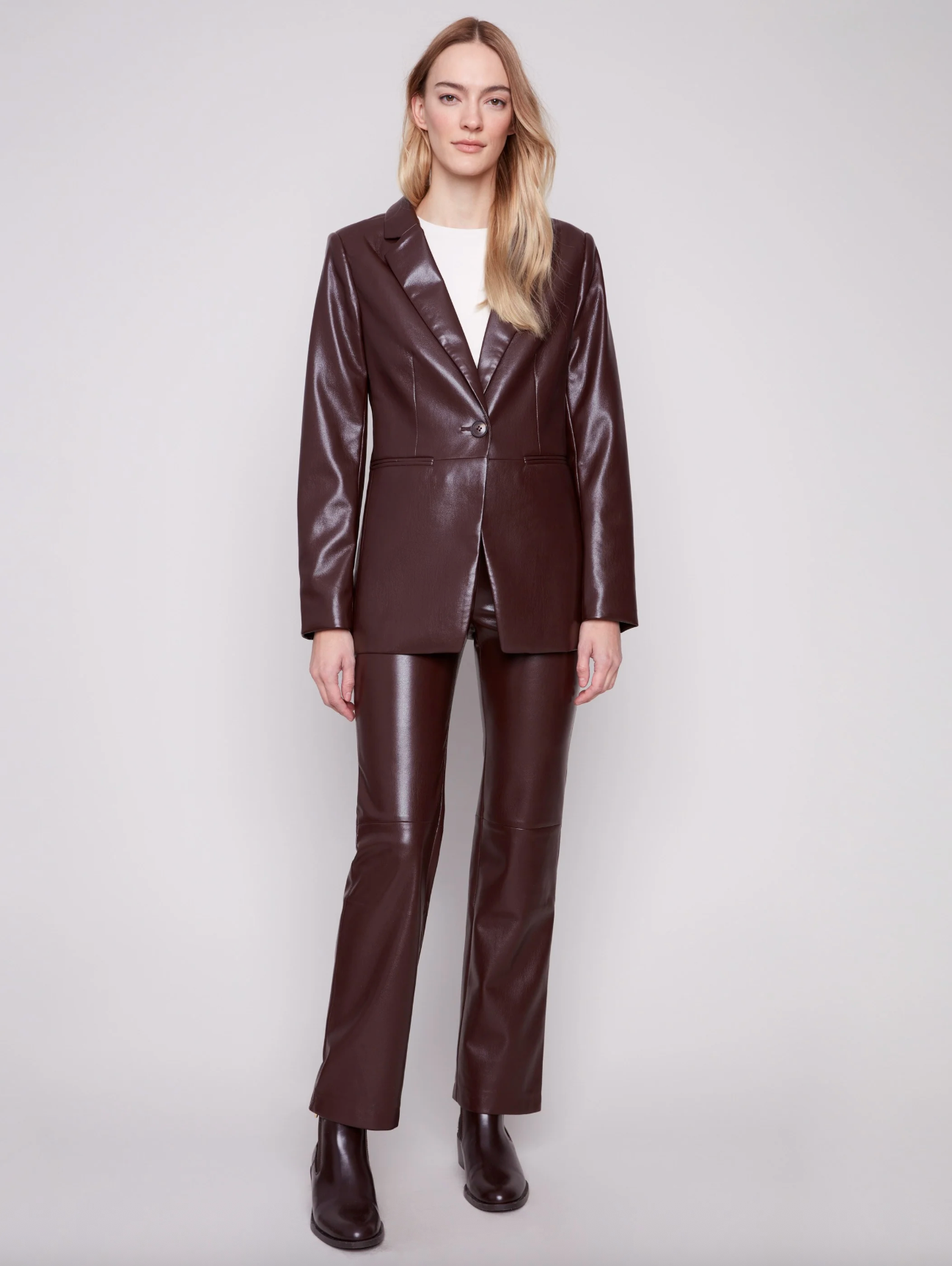 Faux Leather Pull-On Straight Leg Pants