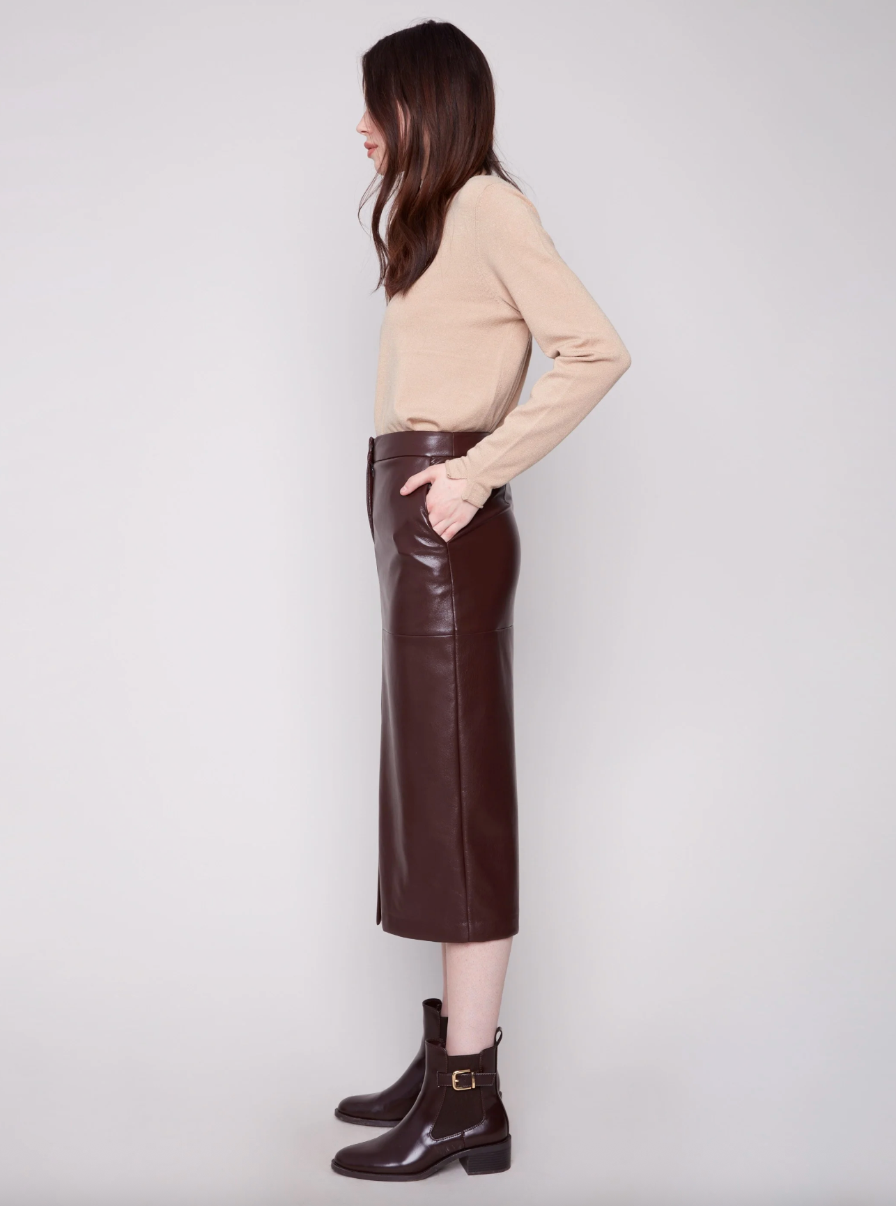 Faux Leather Midi Skirt