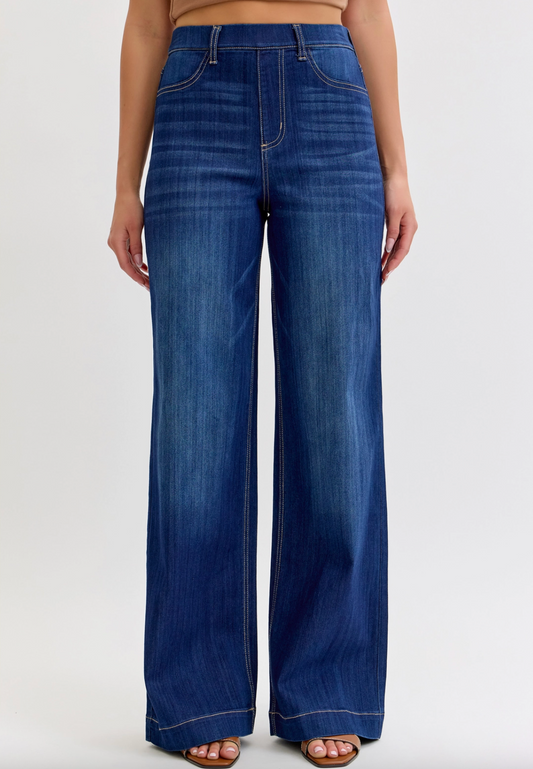 Comfort High Rise Pull-On Wide Leg Denim