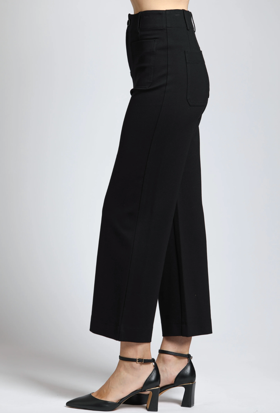 Ponte Cropped Wide Leg Pant with Patch Pocket