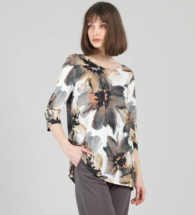 Floral Print Soft Knit Long Sleeve Tunic