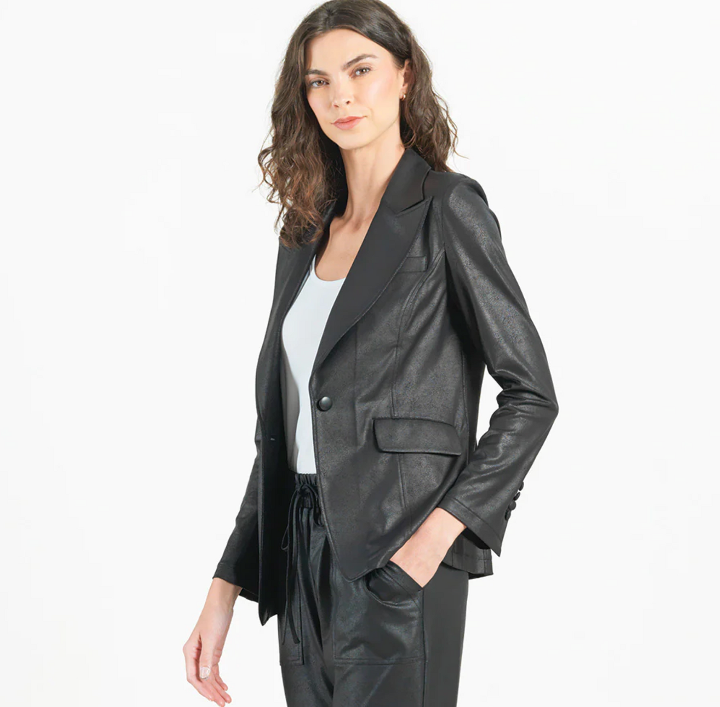 Single Button Notched Collar Blazer